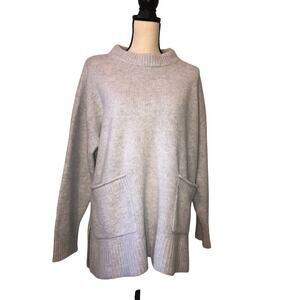 Minimalist Blue Sweater Size L Lagenlook Side Slits Boxy Length Long Sleeve NEW